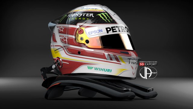 Racing helmet Bell HP7 with Hans system Hamilton 2018 design 3D Model