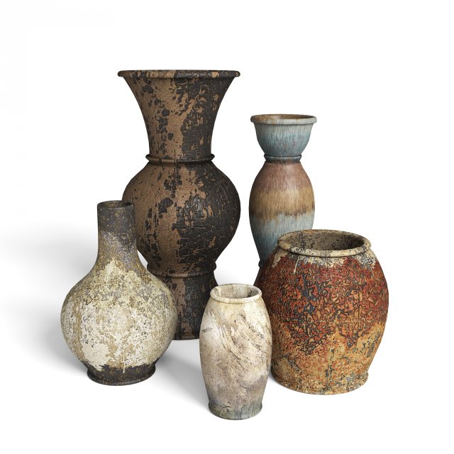 3D Old Rustic Decor Vase Set model 3D Model