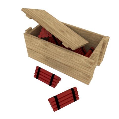Wooden Box and Dynamites 3D Model