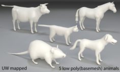 Animals-5 peaces-low poly-part 2 3D Model