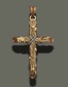 Cross pendant with wood texture 3D Model