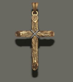 Cross pendant with wood texture 3D Model