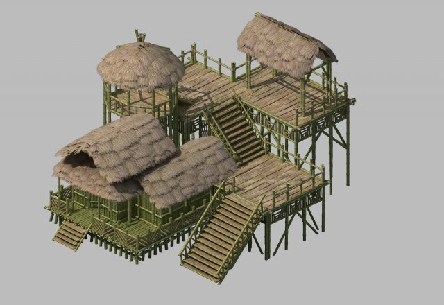 Tongtianhe – fishing village – thatched cottage 01 3D Model