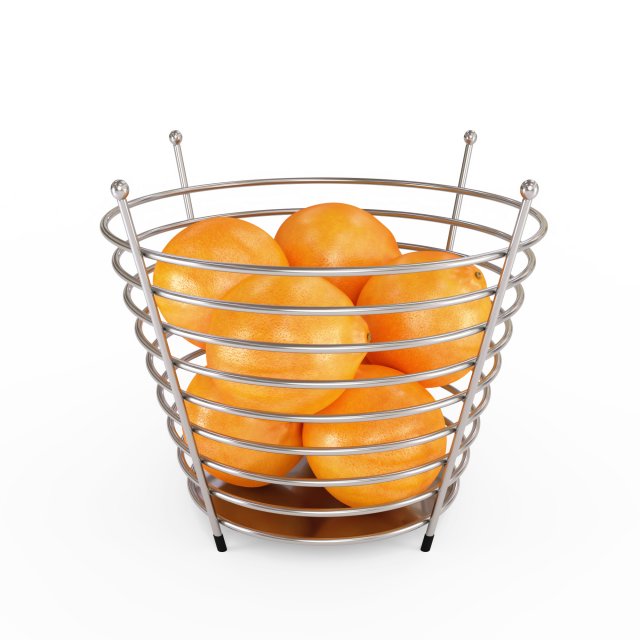 Chrome Wire Fruit Basket with Fruits With Oranges 3D Model