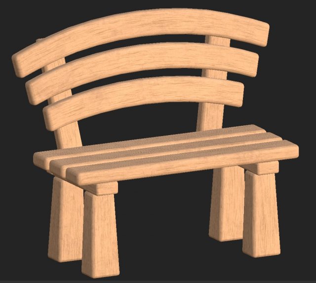 Cartoon wooden bench 1 3D Model