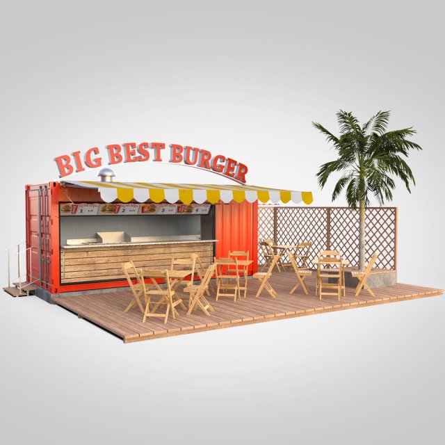 Shipping container food stand 3D Model