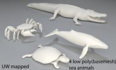 Sea Animals – 4 pieces-low poly-part 1 3D Model