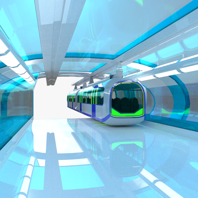 Monorail train with station 3D Model