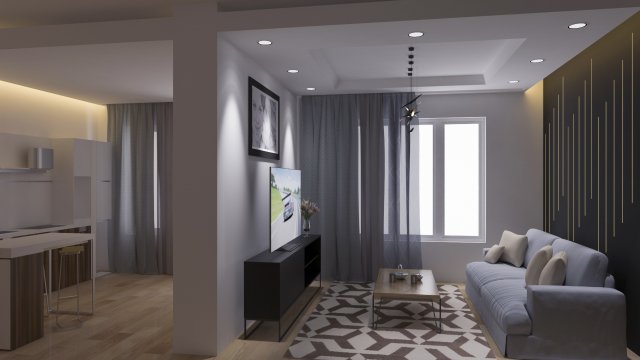No 31 Living room and kitchen interior 3D Model