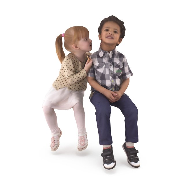 Sitting Girl and Boy 3D Model