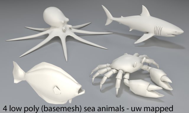 Sea Animals - 4 pieces-low poly-part 4 3D Model 
