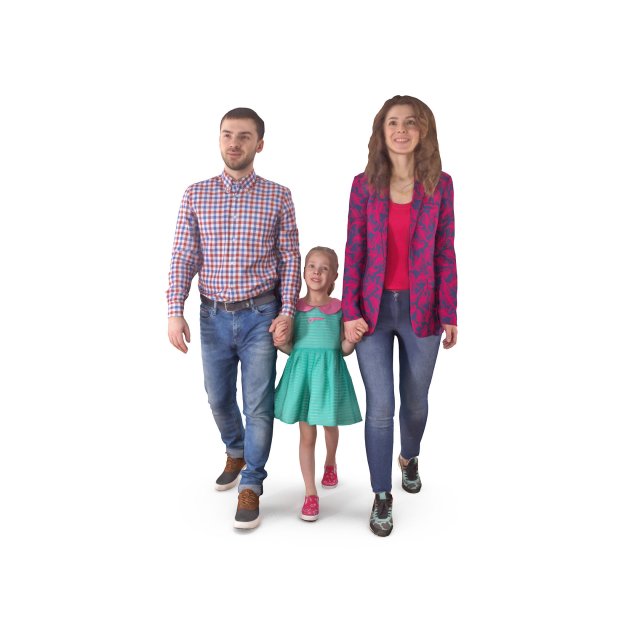 Family Walking 3D Model
