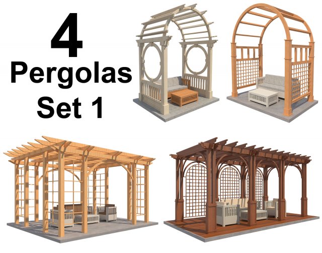 4 Pergolas Set 1 3D Model