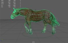 Walking cycle animated low poly model of a horse 3D Model