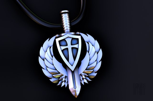Pendant shield sword wings cross 3D Model