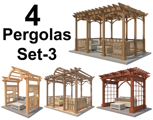 4 Pergolas Set 3 3D Model
