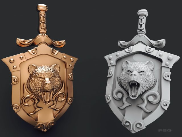 Pendant shield with bear 3D Model