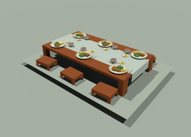 Japanese lunch table low poly 3D Model