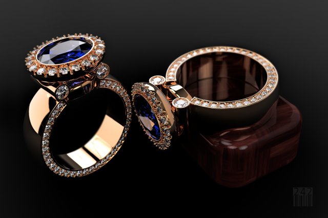 Gold ring with big stone 3D Model