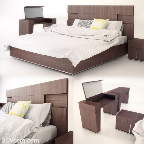 Double Bed 3D Model Cinema 4D-Vray