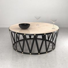 Bassett Travertine Drum Round Cocktail Table with cocktail glass 3D Model