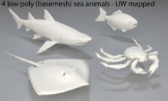 Sea Animals – 4 pieces-low poly-part 3 3D Model