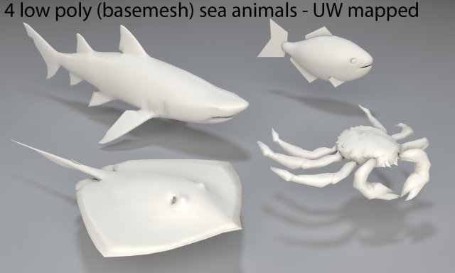 Sea Animals - 4 pieces-low poly-part 3 3D Model 