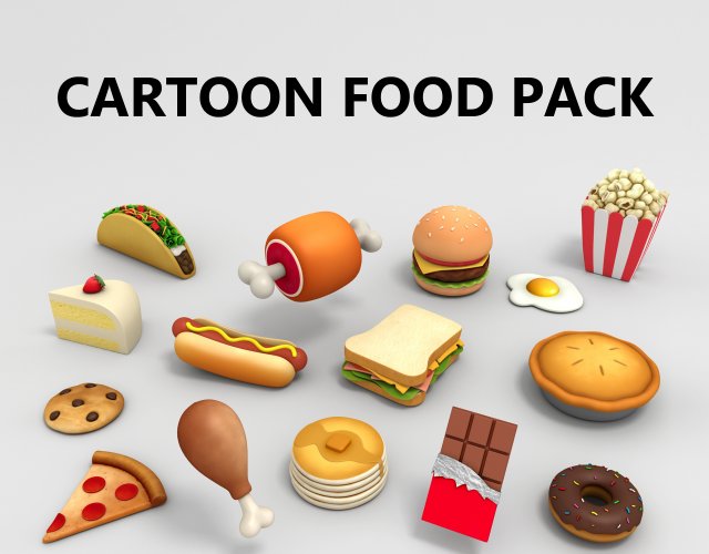 Cartoon Food Pack 3D Model