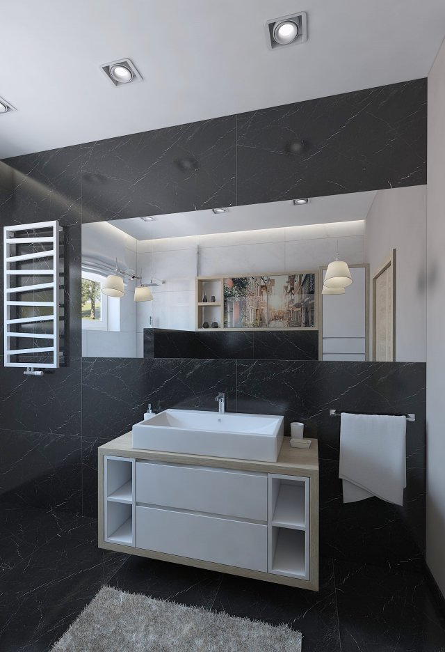 Outstanding shower room with black marble tiles 3D Model