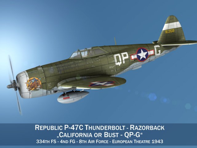 Republic P-47C Thunderbolt – California or Bust – QP-G 3D Model