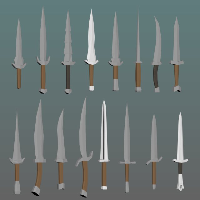 LowPoly medieval knives 3D Model