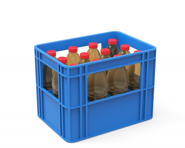 Plastic crate with bottles 3D Model