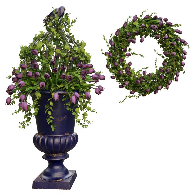 3D Vase with flowers and wreath 02 3D Model