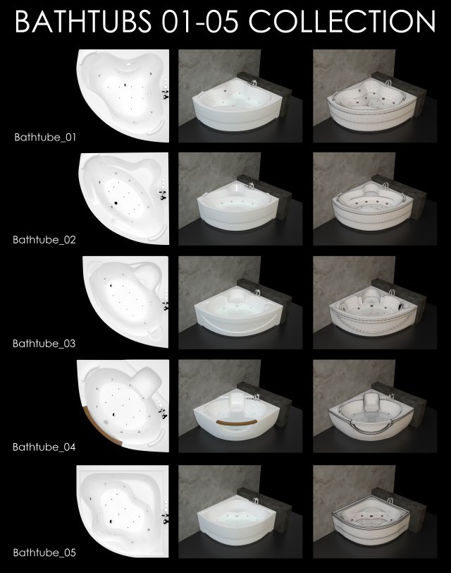 Bathtubs Collection 01-05 3D Model