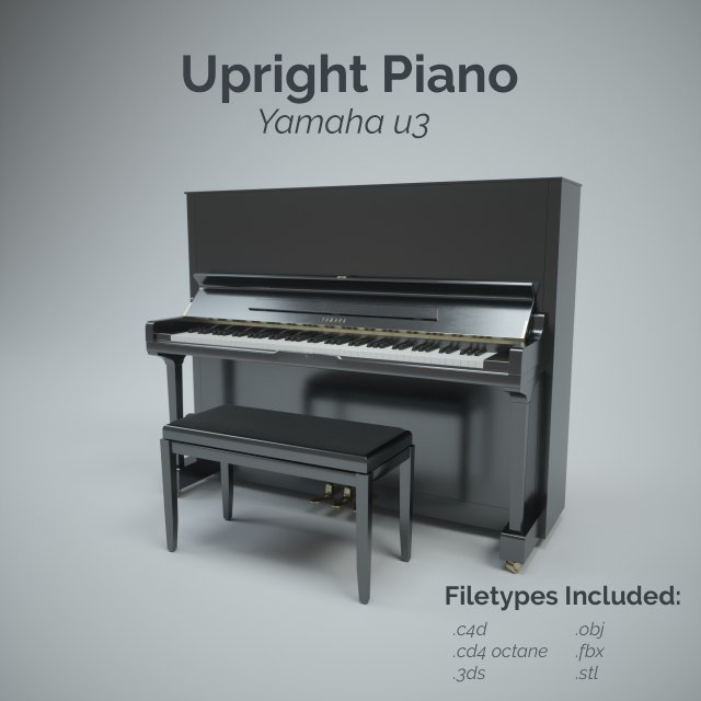 Upright Piano with Stool 3D Model