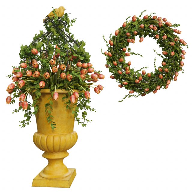 Vase with flowers and wreath 04 3D Model