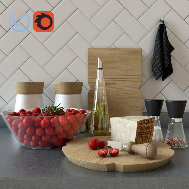 Set for kitchen with cherry tomatoes V-RayCorona 3D Model