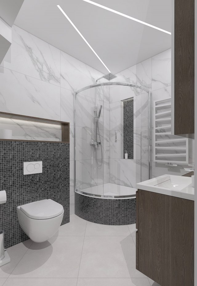Shower room decorated with mosaic and marble tiles 3D Model