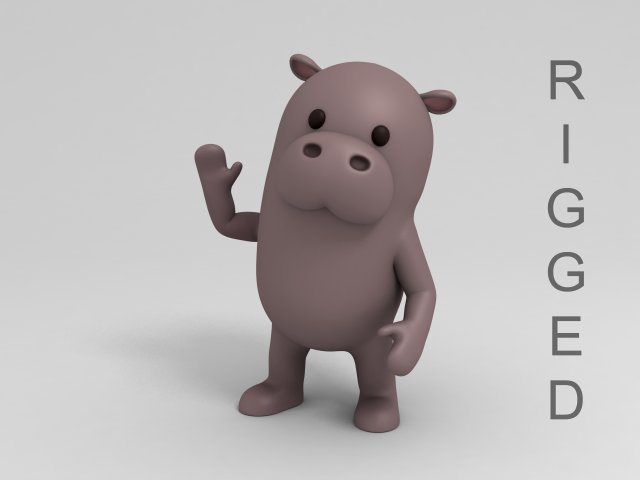 3D Rigged Cartoon Hippopotamus 3D Model