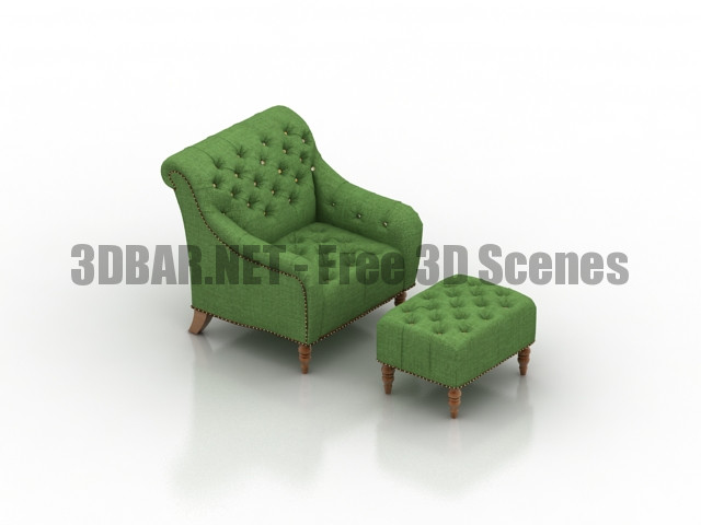 Brady Tufted Leather Chair & Ottoman 3D Collection