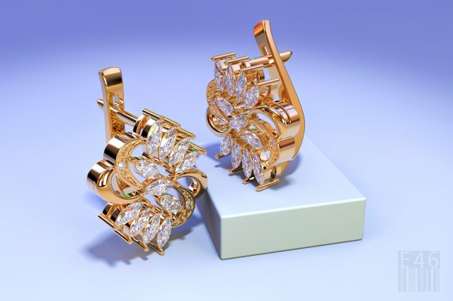 Gold earrings with Marquise stones 3D Model