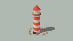 Low Poly Lighthouse and Wooden Fences 3D Model