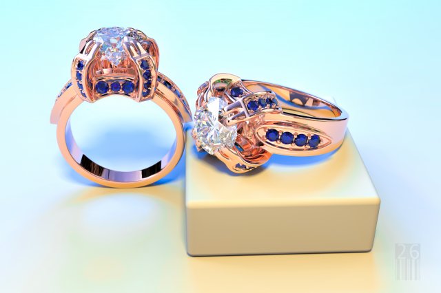 Women gold ring with stones 3D Model