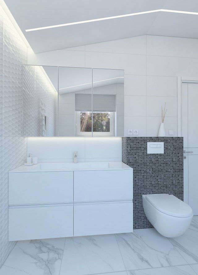 Light shower room with black mosaic bricks 3D Model