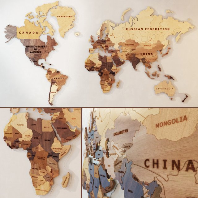 A world map made of wood 3D Model