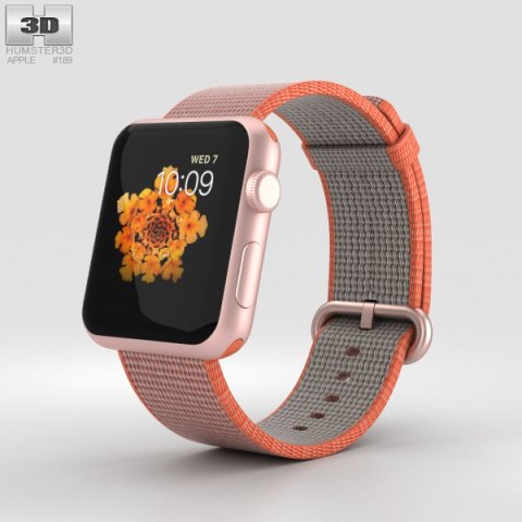 Apple Watch Series 2 42mm Rose Gold Aluminum Case Space Orange Woven Nylon 3D Model