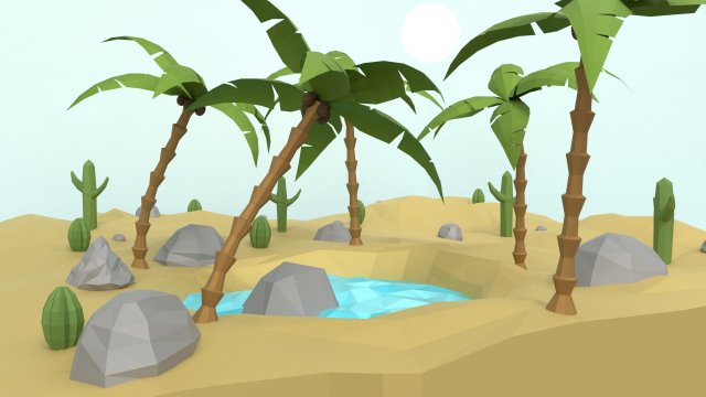 Low Poly Oasis 3D Model