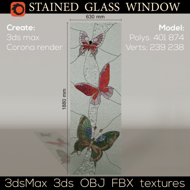 Stained glass window Butterfly 3D Model