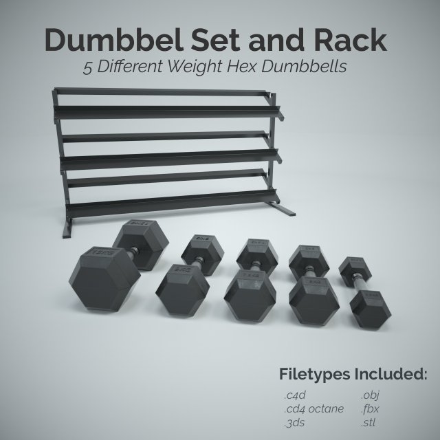 Dumbbell Set and Rack 3D Model