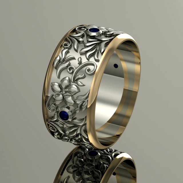 Wedding ring with gems and flowers 3D Model